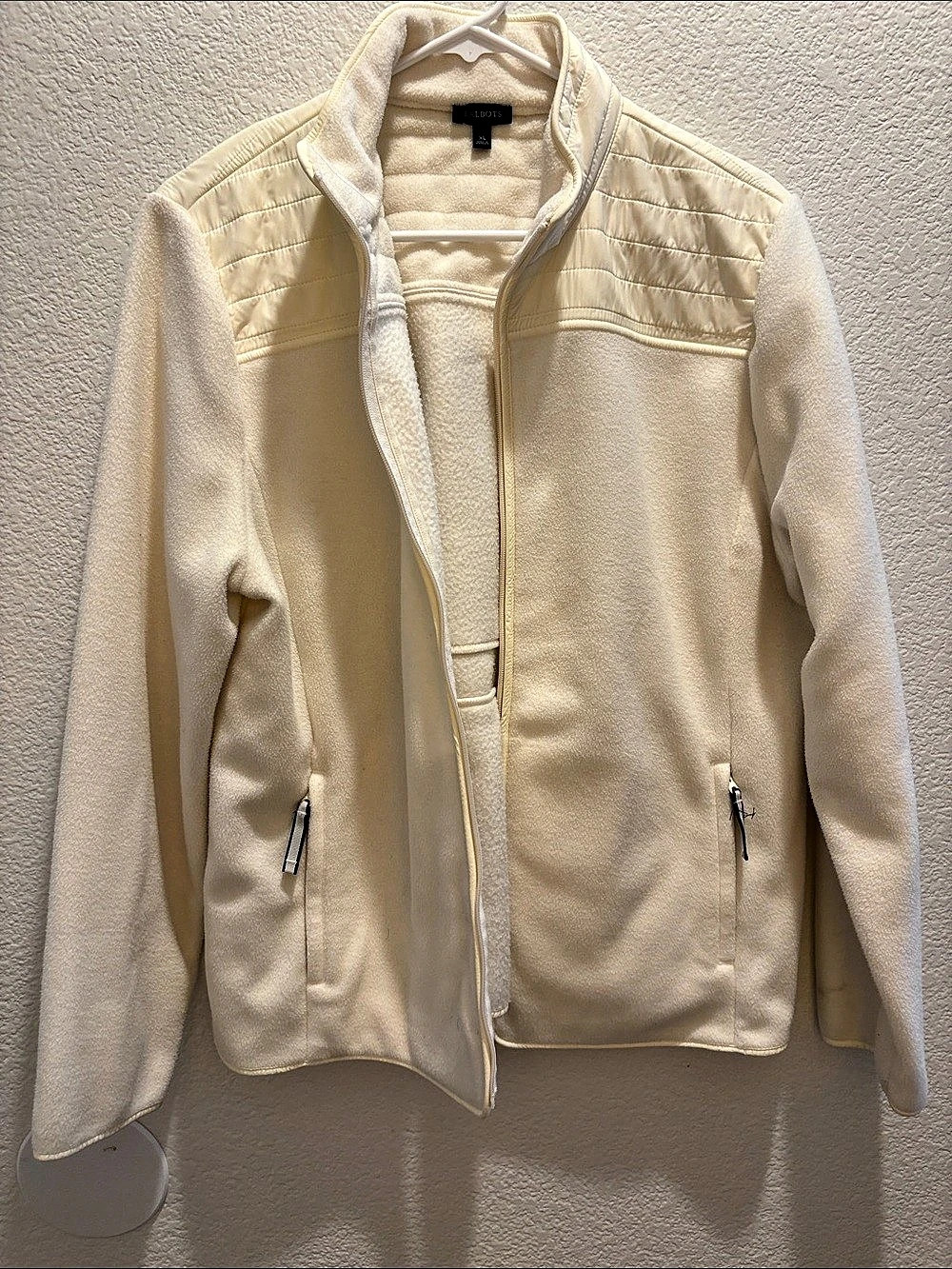 Talbots Fleece-Trim Quilted Jacquard Jacket Fleece Jacket in Cream XL Like New